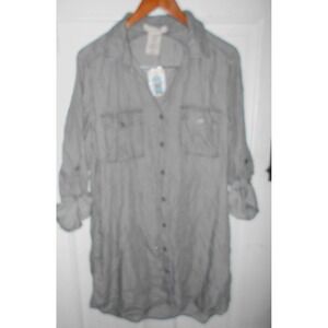 Philosophy Dress shirtdress button up M Trend  gray roll sleeve small soft comfy
